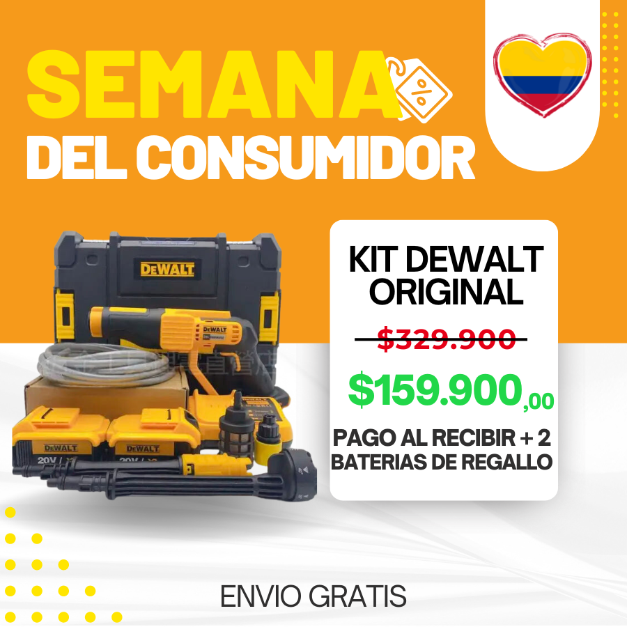 KIT ORIGINAL DEWALT: Hidrolavadora Portatil + ACCESORIOS  + 2 baterias de regallo 48V - CIERRE DE LA TIENDA